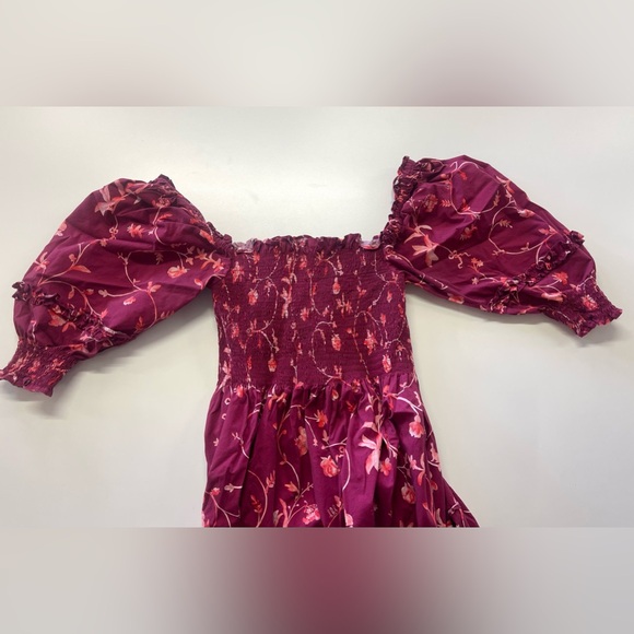 Hill House Home Midi Nesli Tiered Nap Dress in Burgundy Botanical Floral XS - Picture 5 of 12